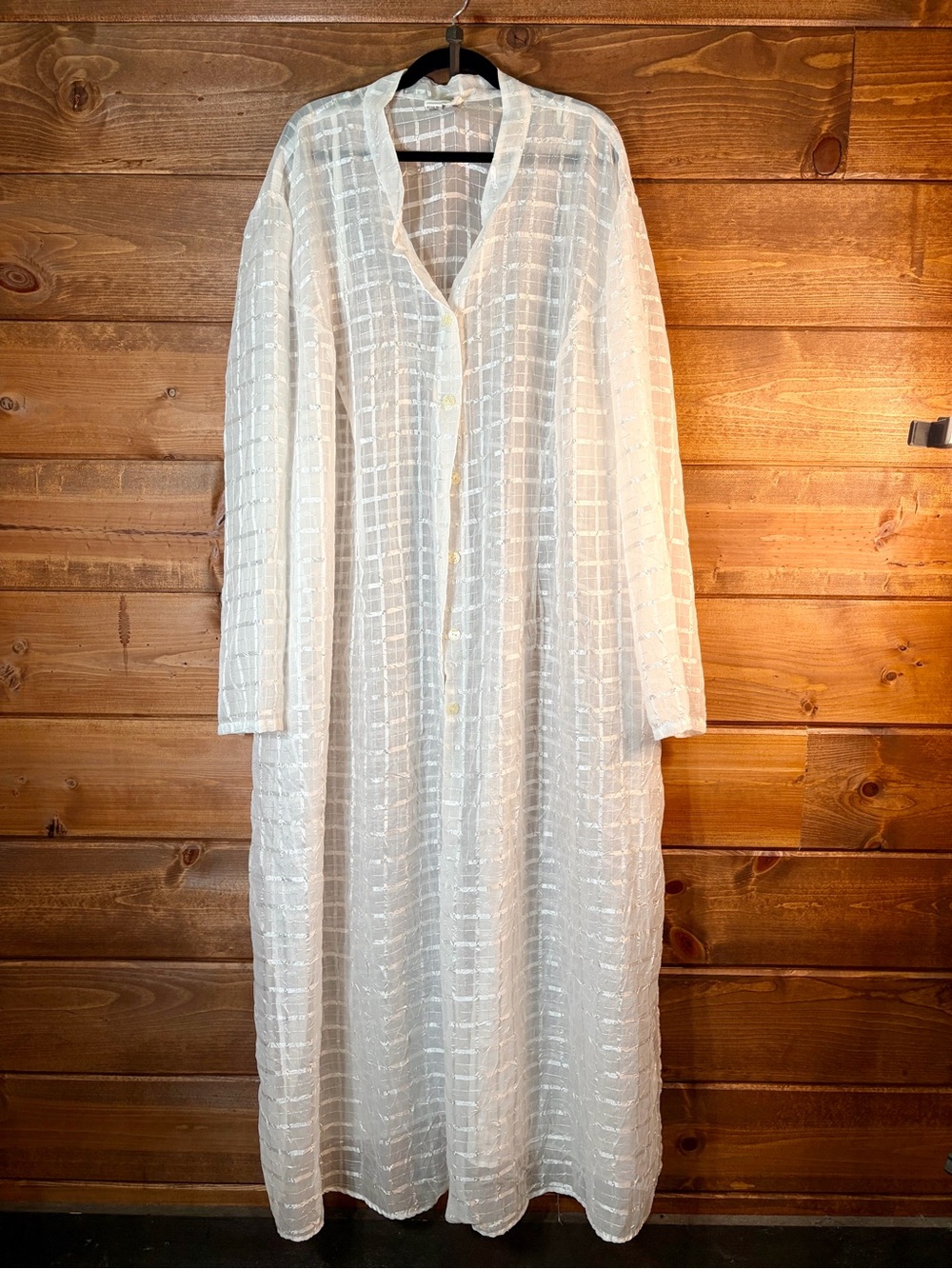 Long White Textured Button-Front Maxi Sheer Duster Trench Cardigan Size 4X 5X